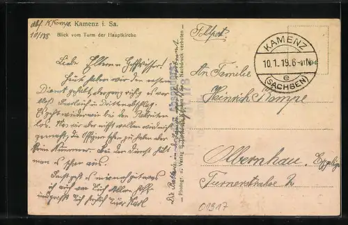 AK Kamenz i. Sa., Blick vom Turm der Hauptkirche
