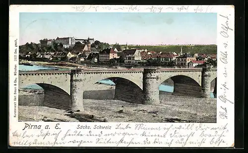 AK Pirna a. E., Totale mit Flussbrücke