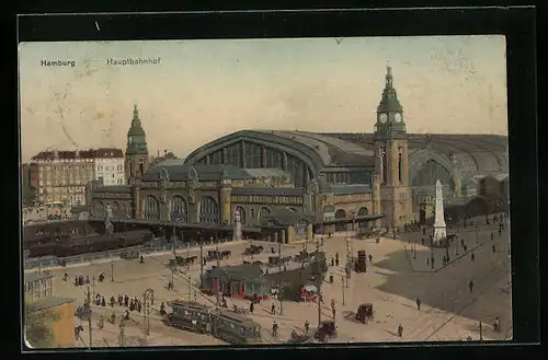 AK Hamburg-St.Georg, Hauptbahnhof und Strassenbahn