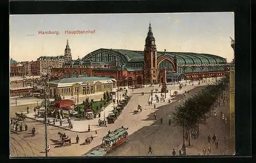 AK Hamburg-St.Georg, Strassenbahnverkehr vor dem Hauptbahnhof