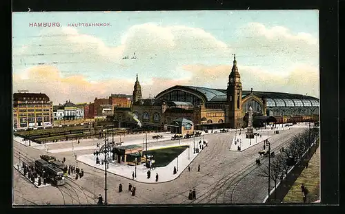 AK Hamburg-St.Georg, Hauptbahnhof und Strassenbahn