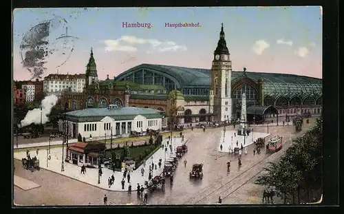 AK Hamburg-St.Georg, Hauptbahnhof mit Passanten und Strassenbahn