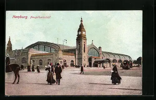AK Hamburg-St.Georg, Passanten vor dem Hauptbahnhof