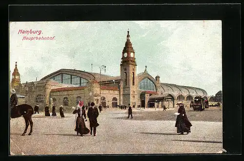 AK Hamburg-St.Georg, Passanten vor dem Hauptbahnhof