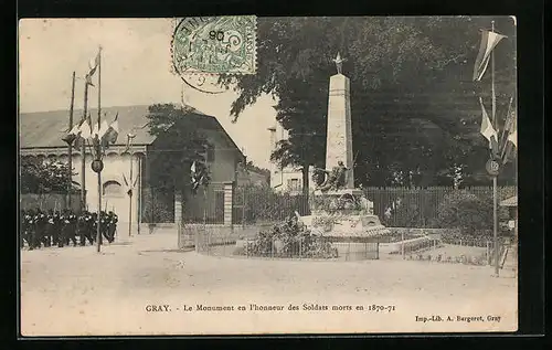 AK Gray, le Monument en l'honneur des Soldats morts en 1870-71