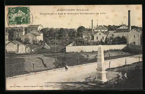 AK Aillevillers, Quartier de la Gare et Monument Commémoratif de 1870