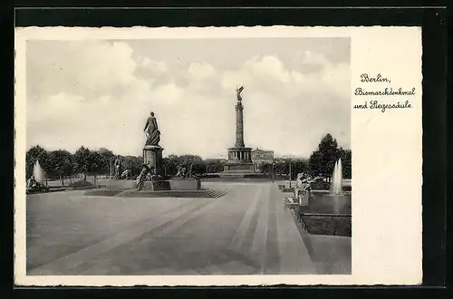 AK Berlin, Siegessäule und Bismarckdenkmal