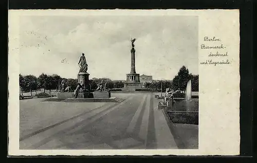 AK Berlin, Siegessäule und Bismarckdenkmal