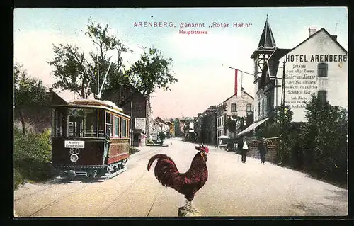 AK Arenberg, genannt Roter Hahn, Hauptstrasse mit Hotel Arenberg, und Strassenbahn