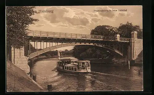 AK Hamburg, Hochbahnbrücke beim Leinpfad