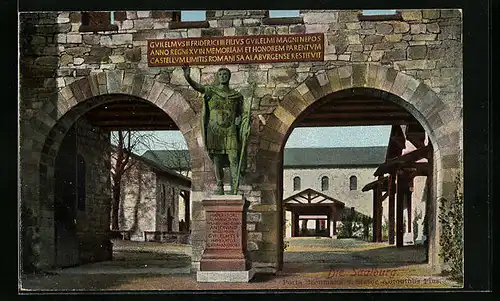 AK Saalburg, Porta Decumana, Statue des Antonius Pius