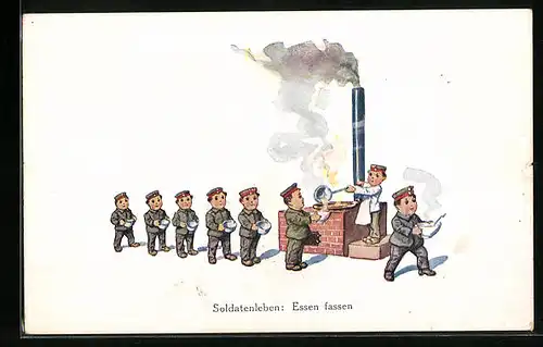 Künstler-AK Ad. Hoffmann unsign.: Soldatenleben, Essen fassen