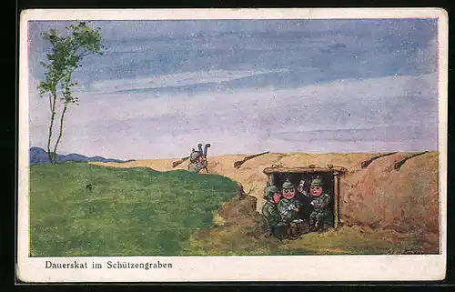 Künstler-AK Ad. Hoffmann: Soldaten beim Dauerskat im Schützengraben