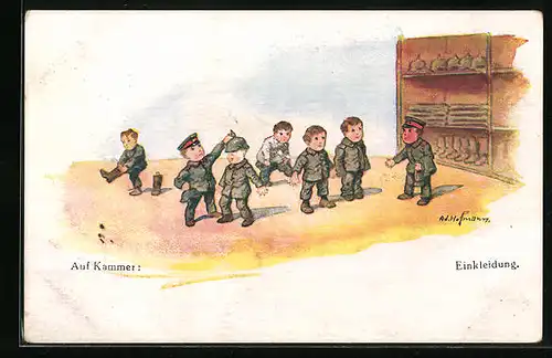 Künstler-AK Ad. Hoffmann: Auf Kammer: Soldaten bei der Einkleidung