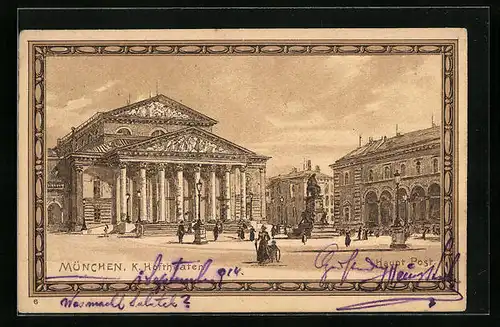 AK München, Kgl. Hoftheater und Hauptpost