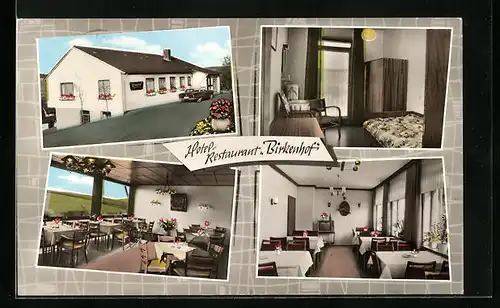 AK Schönau / Münstereifel, Hotel-Restaurant Birkenhof, Aussen- und Innenansichten