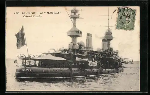 AK Französisches Kriegsschiff Masséna in der Bugansicht