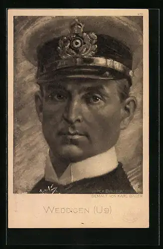 Künstler-AK Portrait des Kapitänleutnanten des U-Bootes U9, Otto v. Weddigen