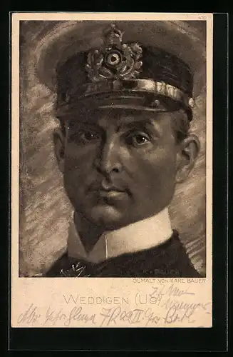 Künstler-AK Portrait des Kapitänleutnanten des U-Bootes U9, Otto v. Weddigen