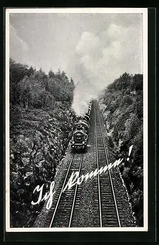 AK Dampflokomotive der deutschen Eisenbahn in voller Fahrt
