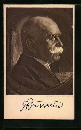 Künstler-AK Portrait des Grafen Ferdinand von Zeppelin im Profil