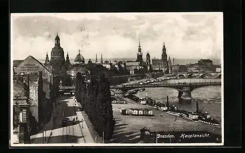 AK Dresden, Elbe-Partie vom Terrassenufer aus