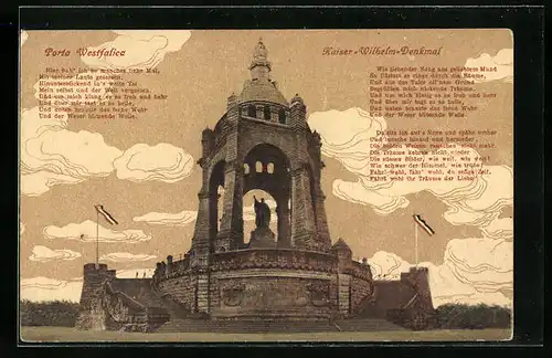 Künstler-AK Porta Westfalica, Kaiser-Wilhelm-Denkmal mit Gedicht