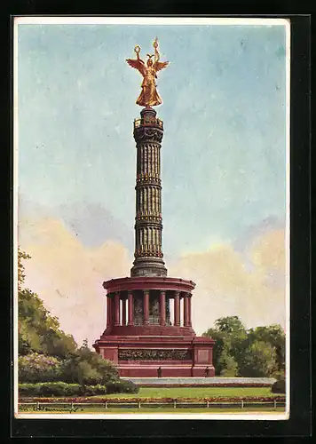 Künstler-AK Berlin, Die Goldelse im Frühling, Siegessäule