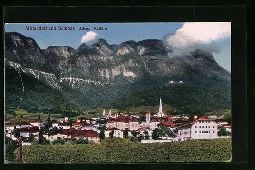 AK Mitterdorf b. Kaltern, Ortsansicht mit Schloss Salegg