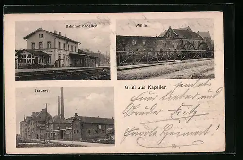 AK Kapellen, Der Bahnhof, Mühle, Brauerei
