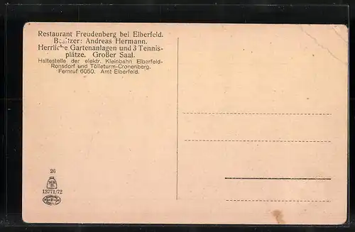 AK Freudenberg bei Elberfeld, Restaurant mit Aussenterrasse