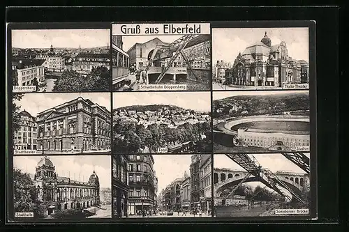 AK Elberfeld, Totalansicht, Stadion, Thalia-Theater