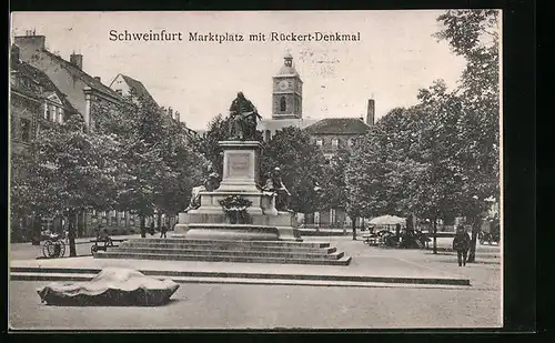 AK Schweinfurt, Marktplatz mit Rückert-Denkmal