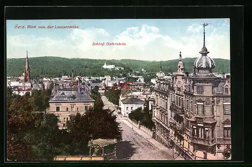 AK Gera, Blick von der Louisenhöhe, Schloss Osterstein