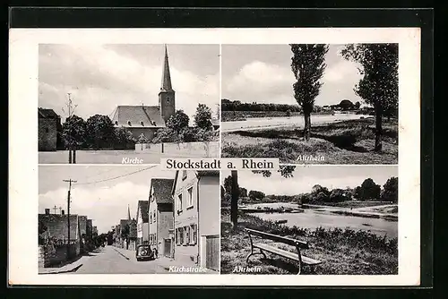 AK Stockstadt a. Rhein, Partie an der Kirche, Uferpartie am Rhein