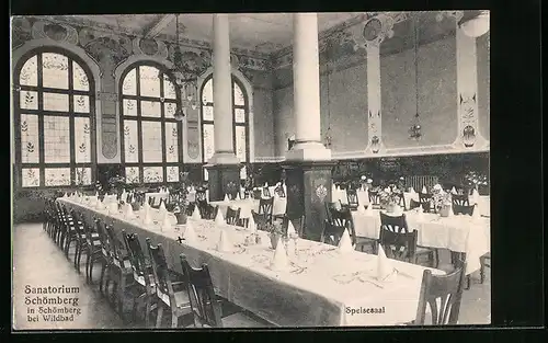 AK Schömberg bei Wildbad, Der Speisesaal im Sanatorium