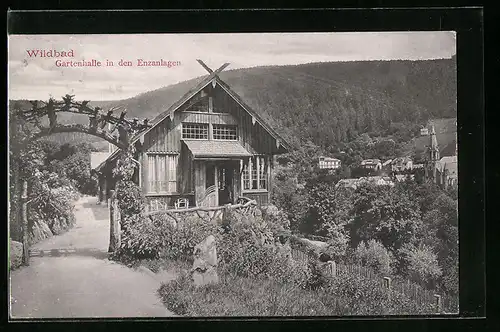 AK Wildbad, Blick auf die Gartenhalle, Enzanlagen