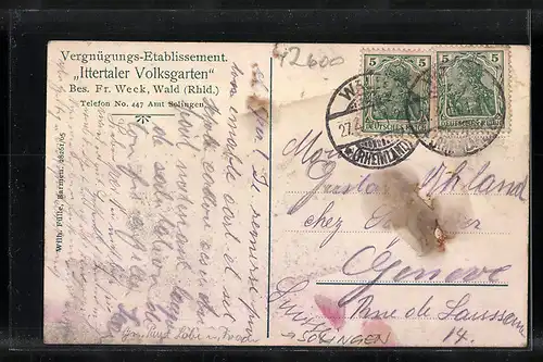 AK Solingen, Partie am Ittertaler Volksgarten, Gasthof