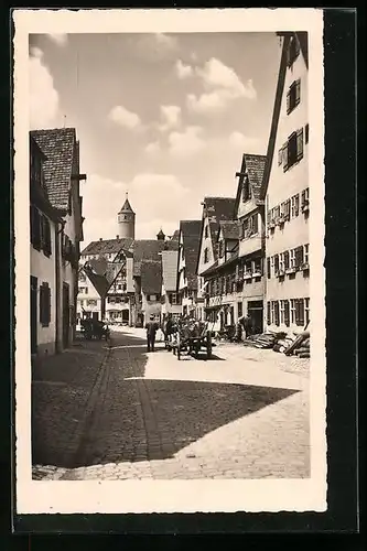 AK Dinkelsbühl, Obere Schmidgasse mit grünem Turm, Pferdewagen