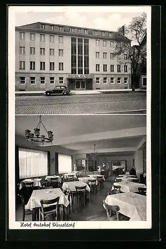 AK Düsseldorf, Hotel Autohof, Frontansicht und Gastraum