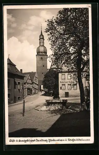 AK Arnsberg, Strassenpartie mit Hotel zur Krim, Kirche