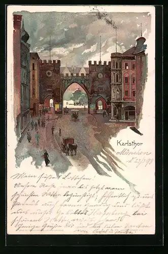 Künstler-AK München, Partie am Karlsthor