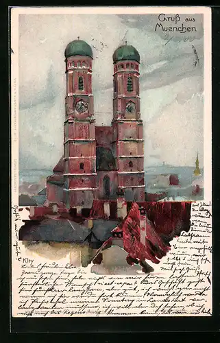 Künstler-AK München, Blick auf die Frauenkirche