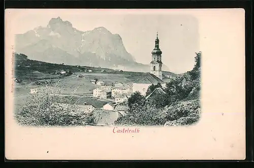 AK Kastelruth, Panorama mit Kirche