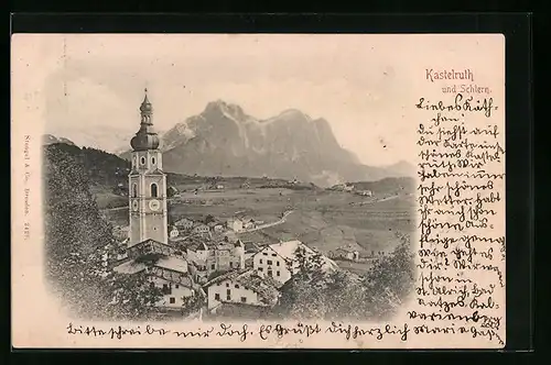 AK Kastelruth, Panorama mit Kirche und Schlern