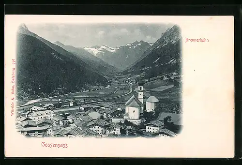 AK Gossensass /Brennerbahn, Panorama mit Kirche