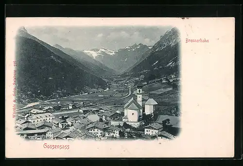 AK Gossensass /Brennerbahn, Panorama mit Kirche