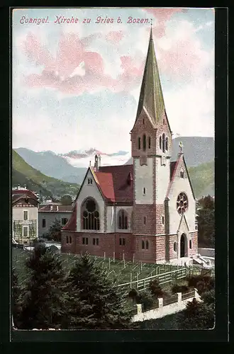 AK Gries bei Bozen, Blick auf die Ev. Kirche