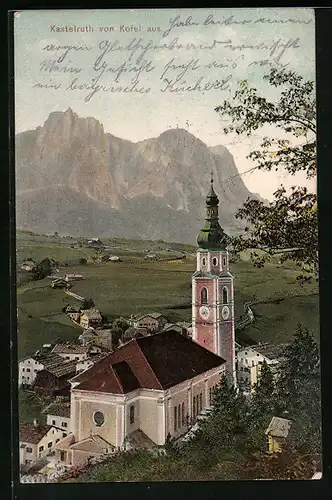 AK Kastelruth, Blick von Kofel aus