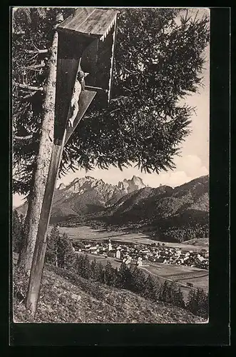AK Niederdorf, Ortsansicht gegen die Dolomiten